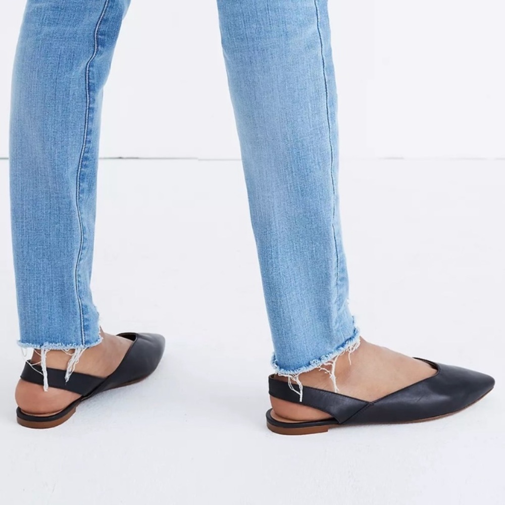 Madewell Ava Slingback Black Leather Point Toe Flats, size 9.5